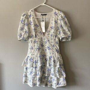 NWT Zara floral and lace puff sleeve mini dress